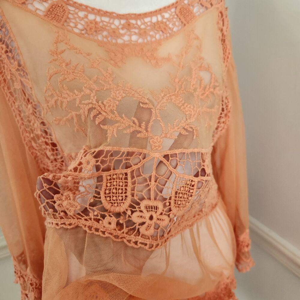 Ali Miles Swim Coverup Tunic Top Size Medium Womens Sheer Mesh Embroidered Dress - Picture 6 of 12